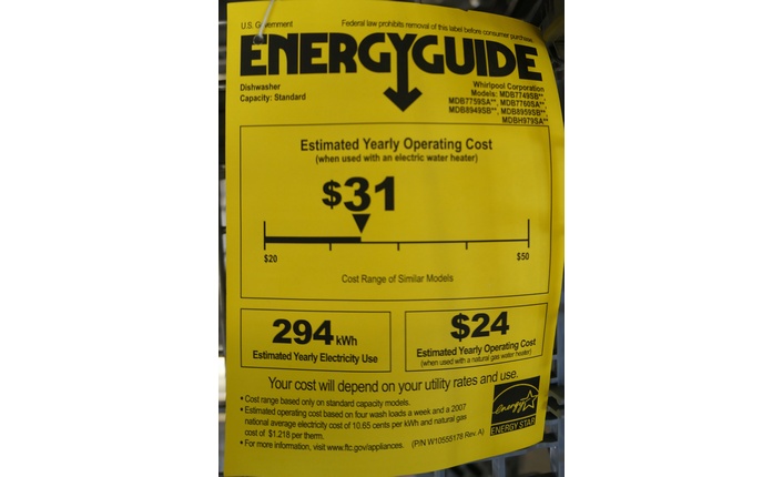 All appliances are required by law to display a yellow Energy Guide label indicating their energy usage.