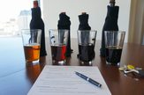 This is set up we used for our blind taste test. Everyone had a detailed evaluation sheet and their own bottles, which were revealed after the test.