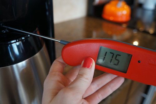 Although it was tough to measure the brew temperature, the hottest temperature we measured was mid-cycle at 175°F.
