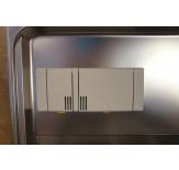 The detergent and rinse aid dispenser is located in the dishwasher's door.