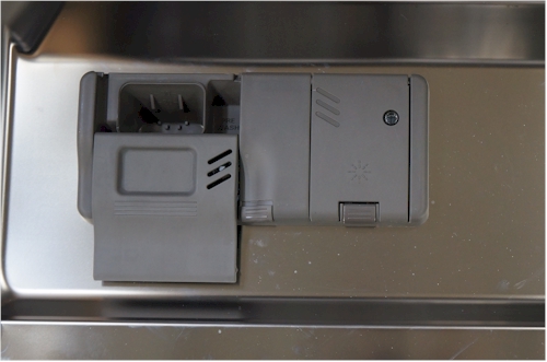 The detergent and rinse aid dispenser are located on the door of the LG LDS5540[ ].