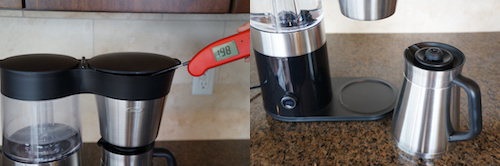 The OXO On Barista Brain reached an optimal brewing temperature of 198°F and features a thermal carafe system with brew-through lid and internal mixing tube.